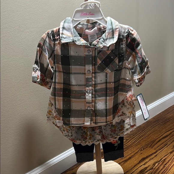 Little Lass Other - Little Lass Plaid and Floral Kids Shirt #309